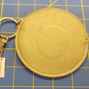 Ganz 4" Gold Circle Clutch Purse Zipper Initial Keyring Choose G or F